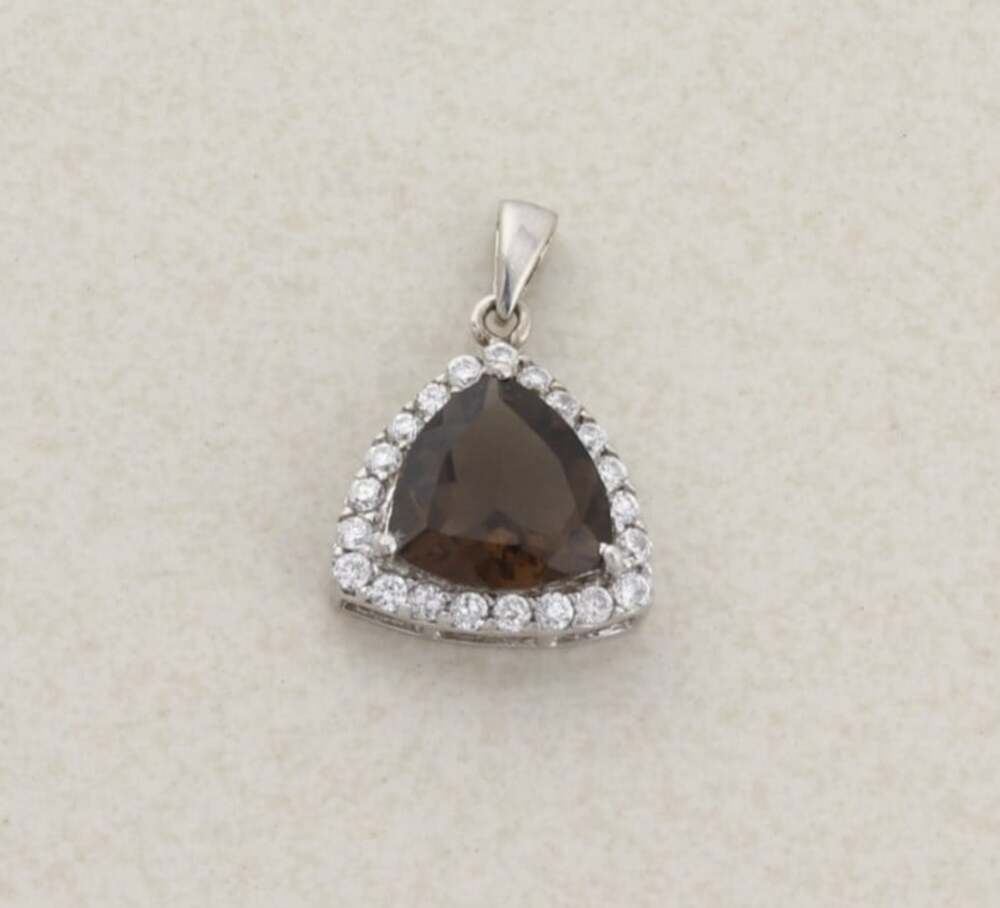Pendant Only Sterling Silver Smoky Quartz & CZ Pendant 1" x 5/8" inch